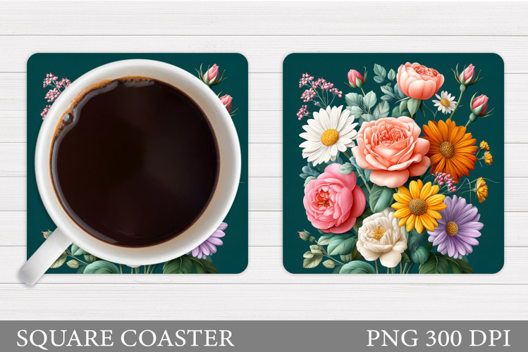 Flowers Coaster Sublimation. Floral Coaster Design