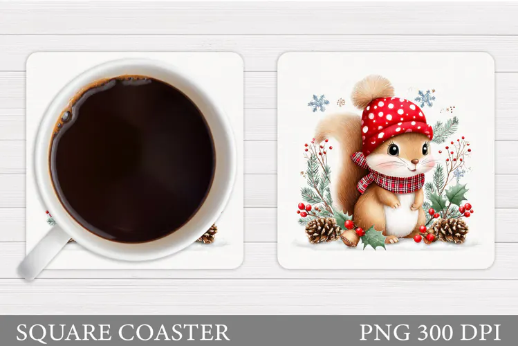 Cute Squirrel Coaster Design. Christmas Coaster Sublimation