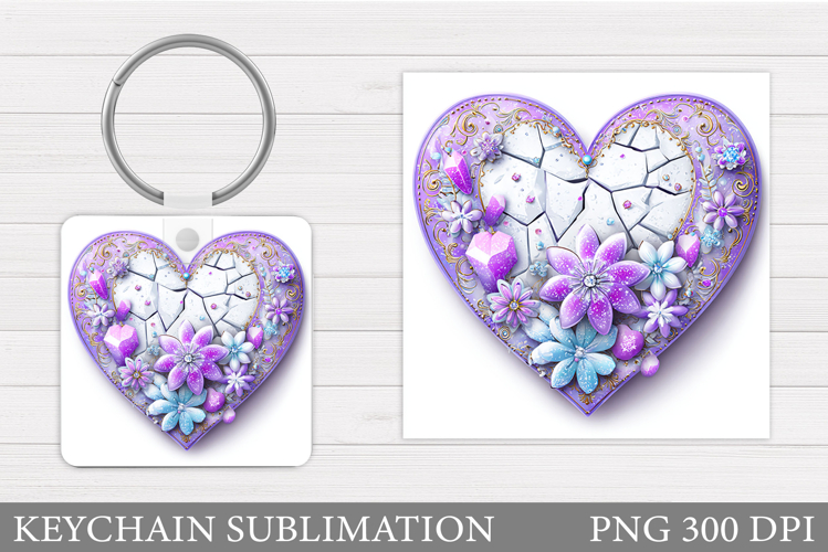 Floral Heart Keychain Sublimation. Valentine Keychain Design
