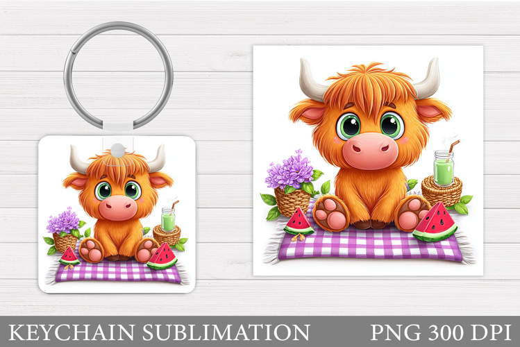 Highland Cow Keychain. Cute Cow Keychain Sublimation
