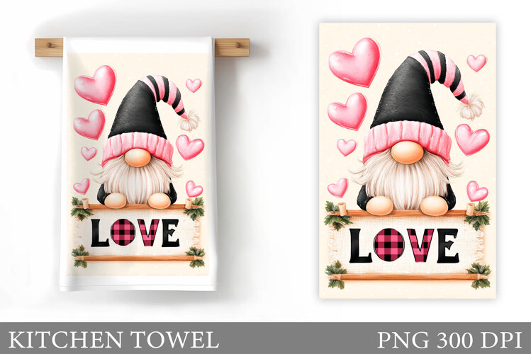 Valentine Gnome Kitchen Towel. Valentines Kitchen Towel example image 1
