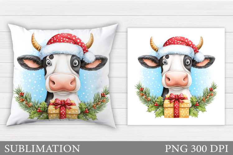 Christmas Cow Pillow Design. Christmas Pillow Sublimation