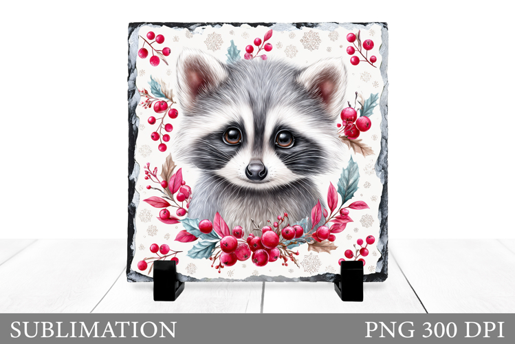 Christmas Raccoon Sublimation. Christmas Raccoon Slate