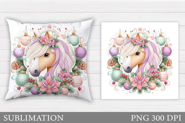 Christmas Horse Pillow Design. Christmas Pillow Sublimation