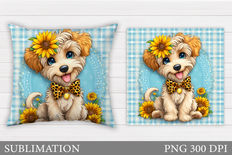 Cute Dog Pillow Sublimation. Dog Flowers Pillow Design
