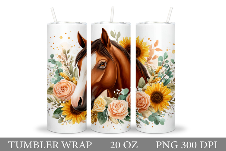 Horse Flowers Tumbler. Cute Horse Tumbler Sublimation