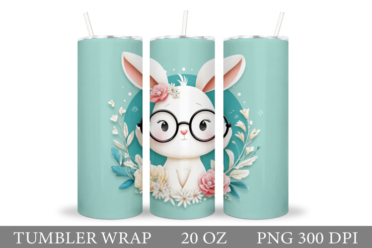 Cute Bunny Tumbler Design. Bunny Flowers Tumbler Sublimation