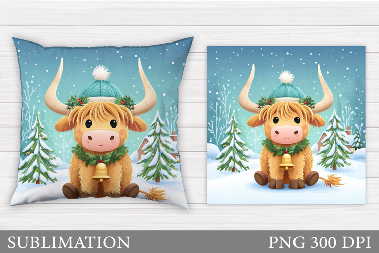 Christmas Cow Pillow Design. Christmas Pillow Sublimation