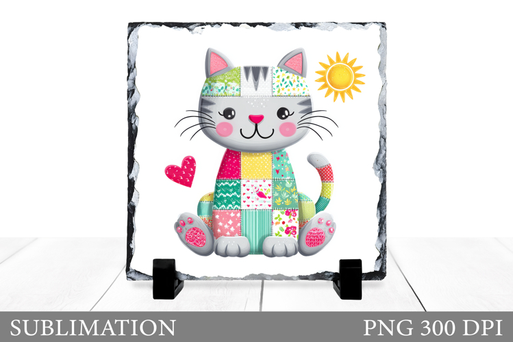 Patchwork Cat Sublimation. Patchwork Cat Slate Design