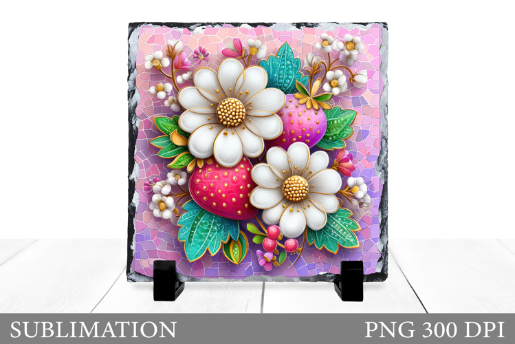 Strawberry Slate Sublimation. Flowers Slate Design