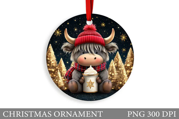 Cute Cow Christmas Ornament. Christmas Ornament Sublimation
