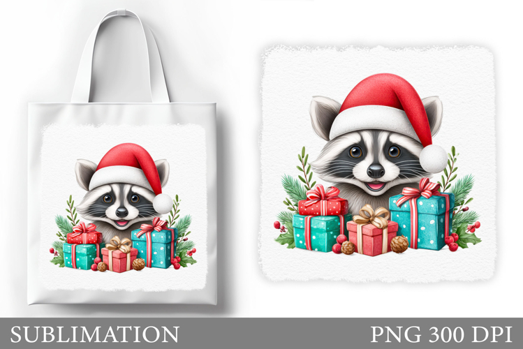 Christmas Raccoon Tote Bag. Christmas Tote Bag Sublimation