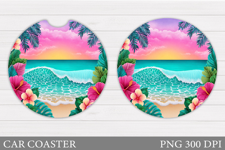 Sea Car Coaster Sublimation. Beach Car Coaster Design