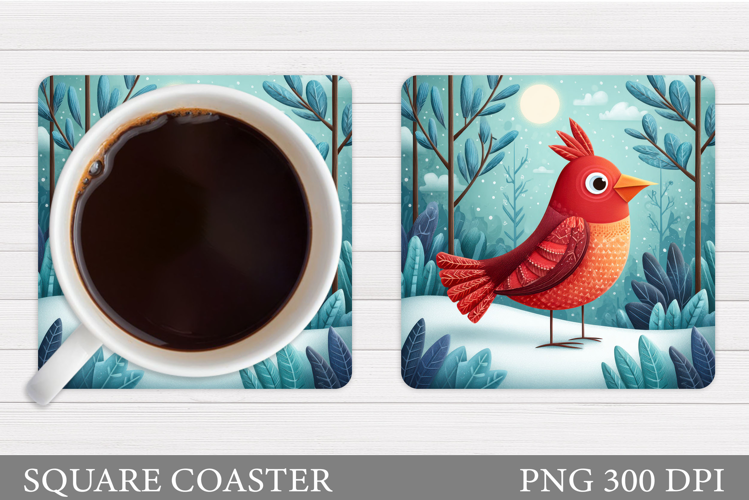 Cardinal Coaster Sublimation. Christmas Coaster Design