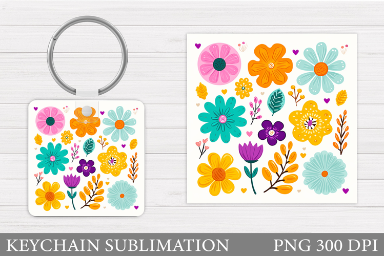 Flowers Keychain Design. Floral Keychain Sublimation