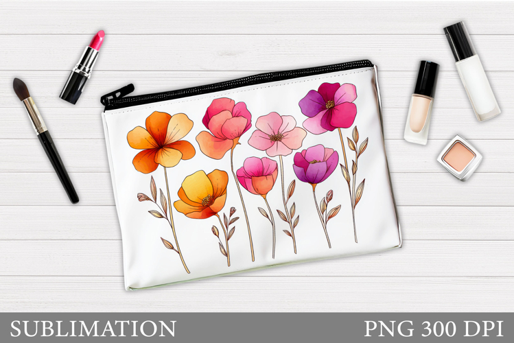 Flowers Makeup Bag Design. Flowers Cosmetics Bag Sublimation