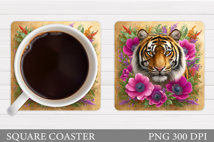 Tiger Coaster Design. Tiger Flowers Coaster Sublimation