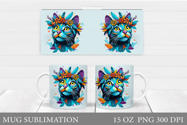 Cat Mug Wrap Design. Cute Cat Sublimation