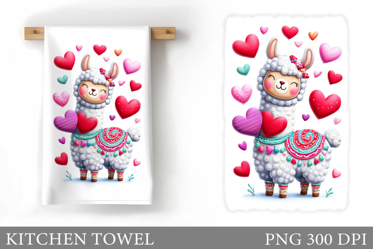Valentines Lama Kitchen Towel. Valentines Kitchen Towel