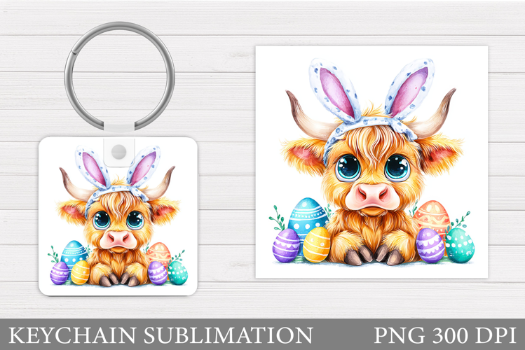 Easter Cow Keychain Sublimation. Easter Keychain Design