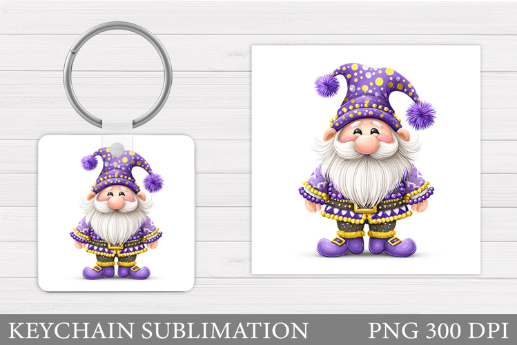 Mardi Gras Gnome Keychain. Mardi Gras Keychain Sublimation