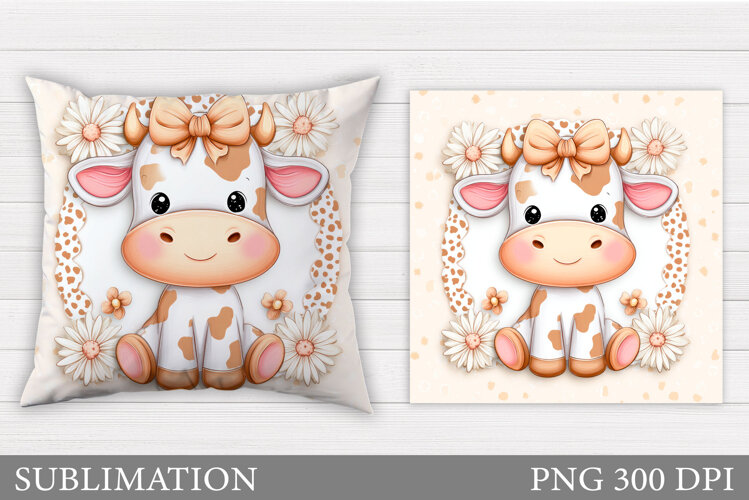 Cute Cow Pillow Design. Cute Cow Sublimation example image 1
