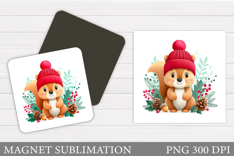 Cute Squirrel Magnet. Christmas Magnet Sublimation