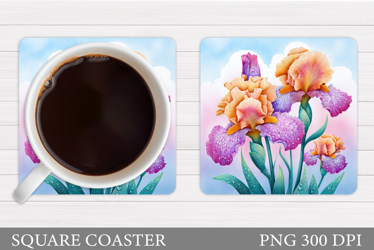 Irises Coaster Sublimation. Floral Coaster Design