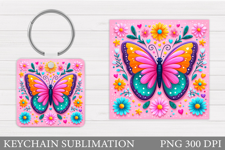 Butterfly Keychain Sublimation. Butterfly Flowers Keychain