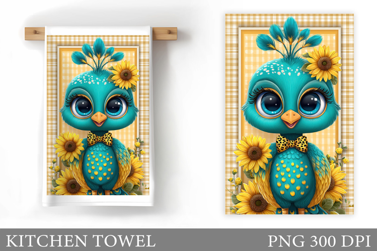 Cute Peacock Kitchen Towel. Peacock Sublimation