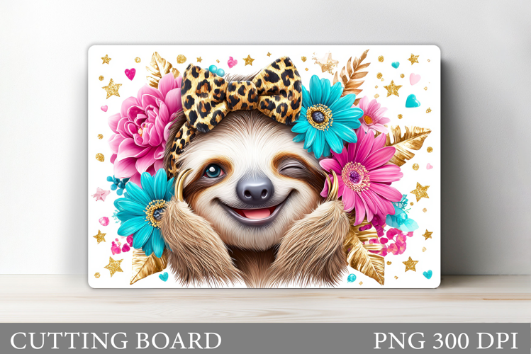 Cute Sloth Cutting Board. Sloth Flowers Cutting Board Design