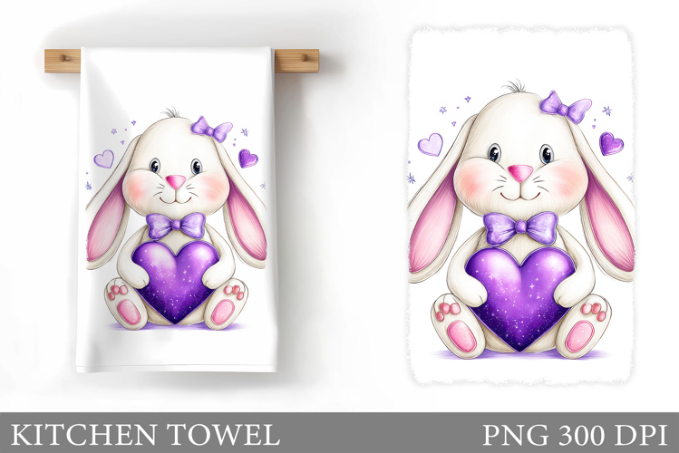 Valentines Bunny Kitchen Towel. Cute Bunny Sublimation