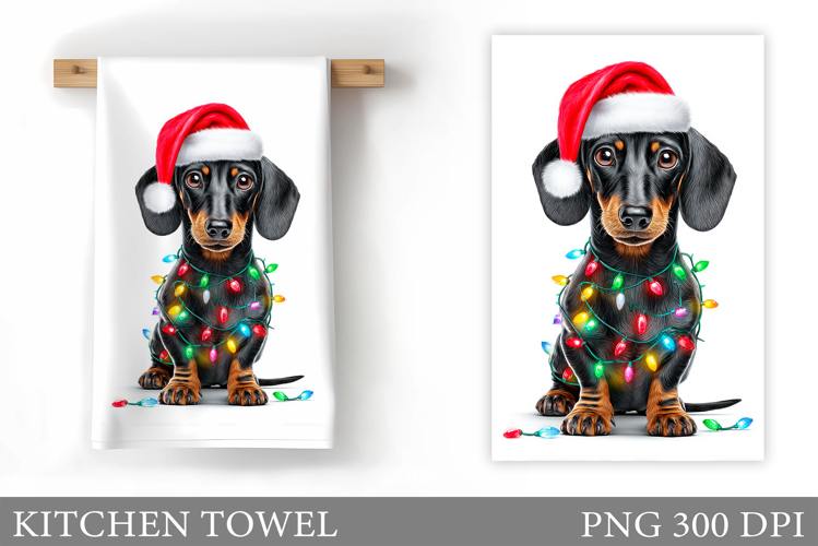 Christmas Dachshund Kitchen Towel. Christmas Kitchen Towel