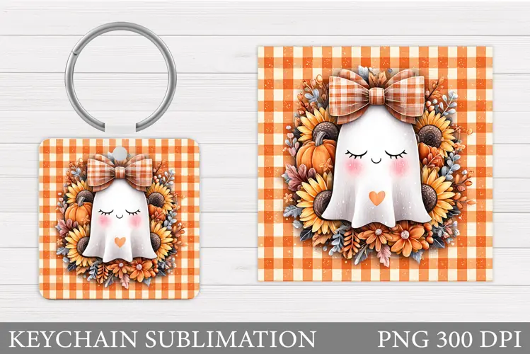 Cute Ghost Keychain Design. Halloween Keychain Sublimation
