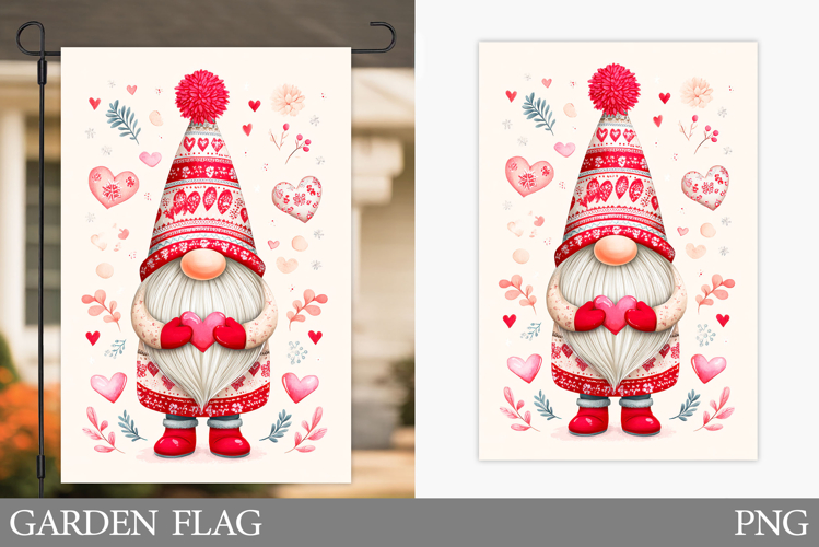 Valentines Gnome Garden Flag. Valentines Garden Flag Design