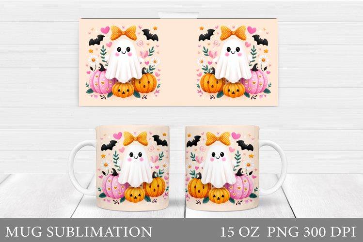 Cute Ghost Mug Sublimation. Halloween Mug Design