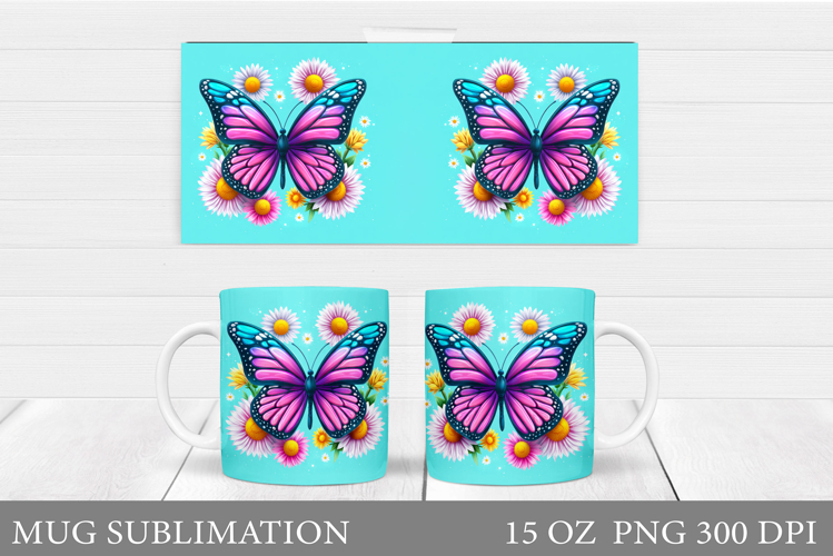 Butterfly Mug Sublimation. Butterfly Flowers Mug Design