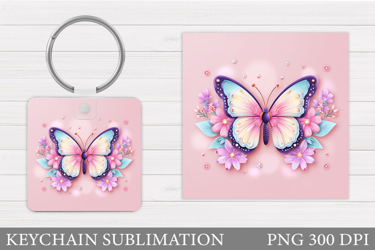 Butterfly Keychain Sublimation. Butterfly Flowers Keychain