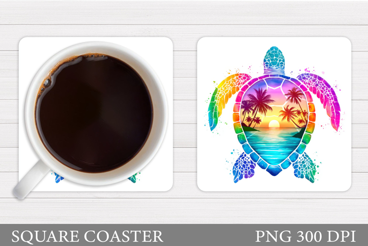 Turtle Square Coaster Design. Sea Turtle Coaster Sublimation