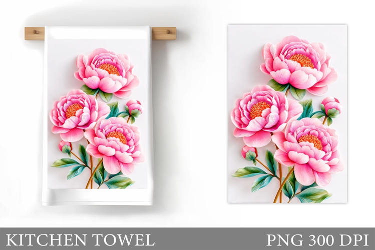 Peony Kitchen Towel Design. Flowers Kitchen Towel