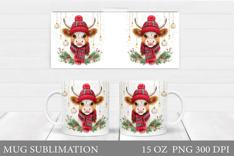 Christmas Cow Mug Design. Christmas Mug Sublimation