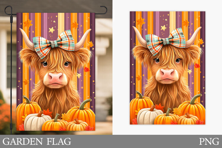 Fall Cow Garden Flag Design. Fall Garden Flag Sublimation example image 1