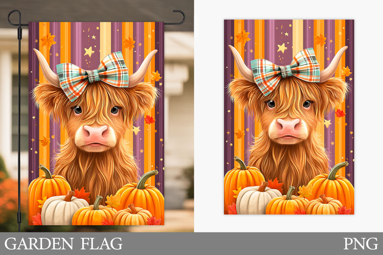 Fall Cow Garden Flag Design. Fall Garden Flag Sublimation