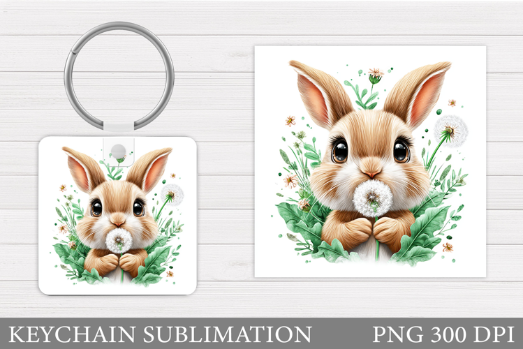 Cute Bunny Keychain. Bunny Flowers Keychain Sublimation