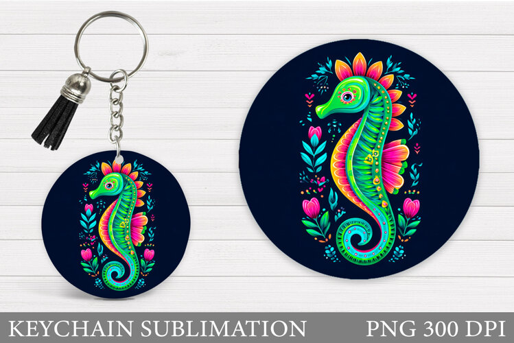 Seahorse Keychain Sublimation. Sea Keychain Design example image 1