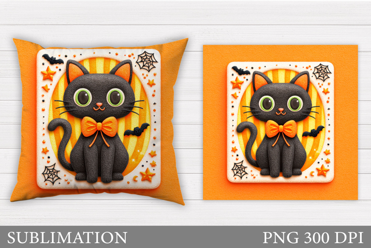 Halloween Cat Pillow Design. Cute Halloween Sublimation