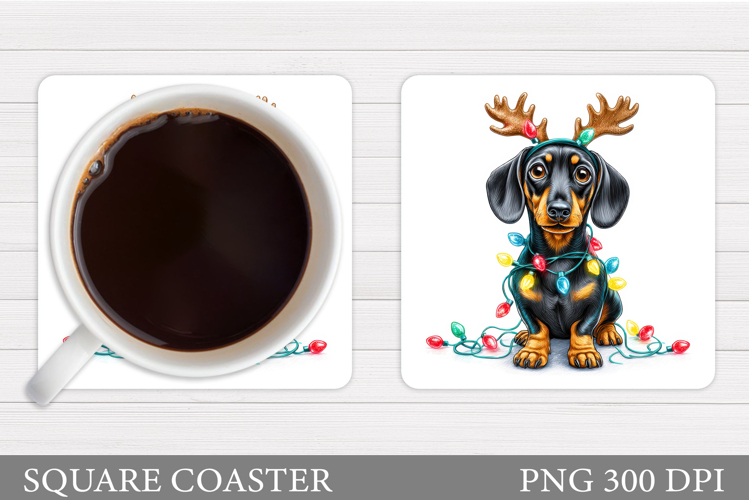 Christmas Dachshund Coaster. Christmas Coaster Sublimation