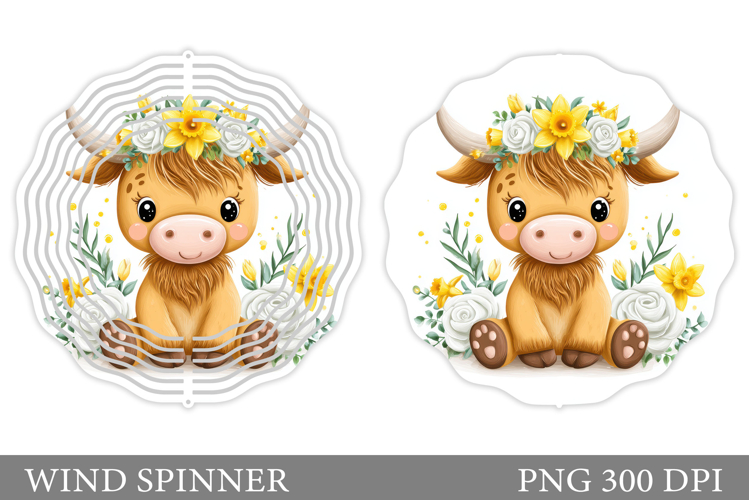 Summer Cow Wind Spinner Design. Cute Cow Sublimation