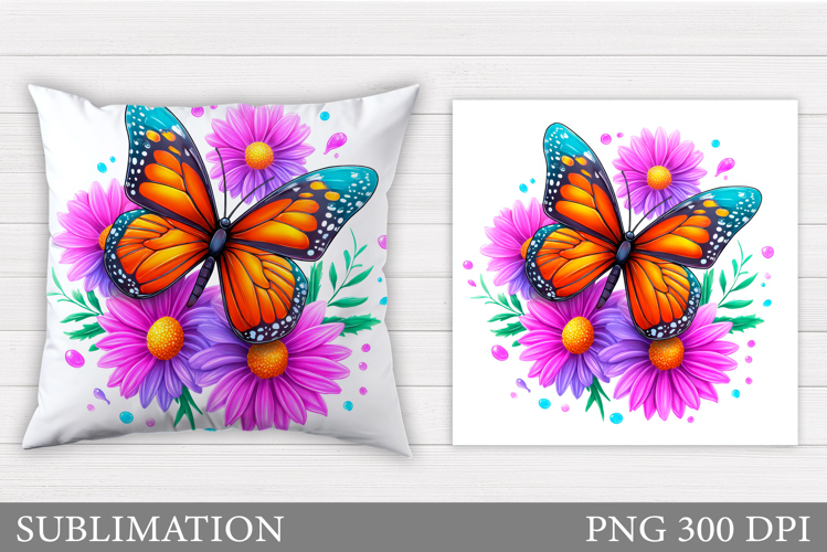 Butterfly Pillow Design. Butterfly Flowers Pillow example image 1