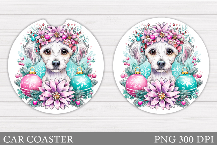 Cute Dog Car Coaster. Christmas Car Coaster Sublimation